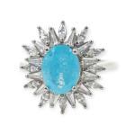 925 Sterling Silver Ring in Flower Shape with Beautiful Sky-Blue Stone